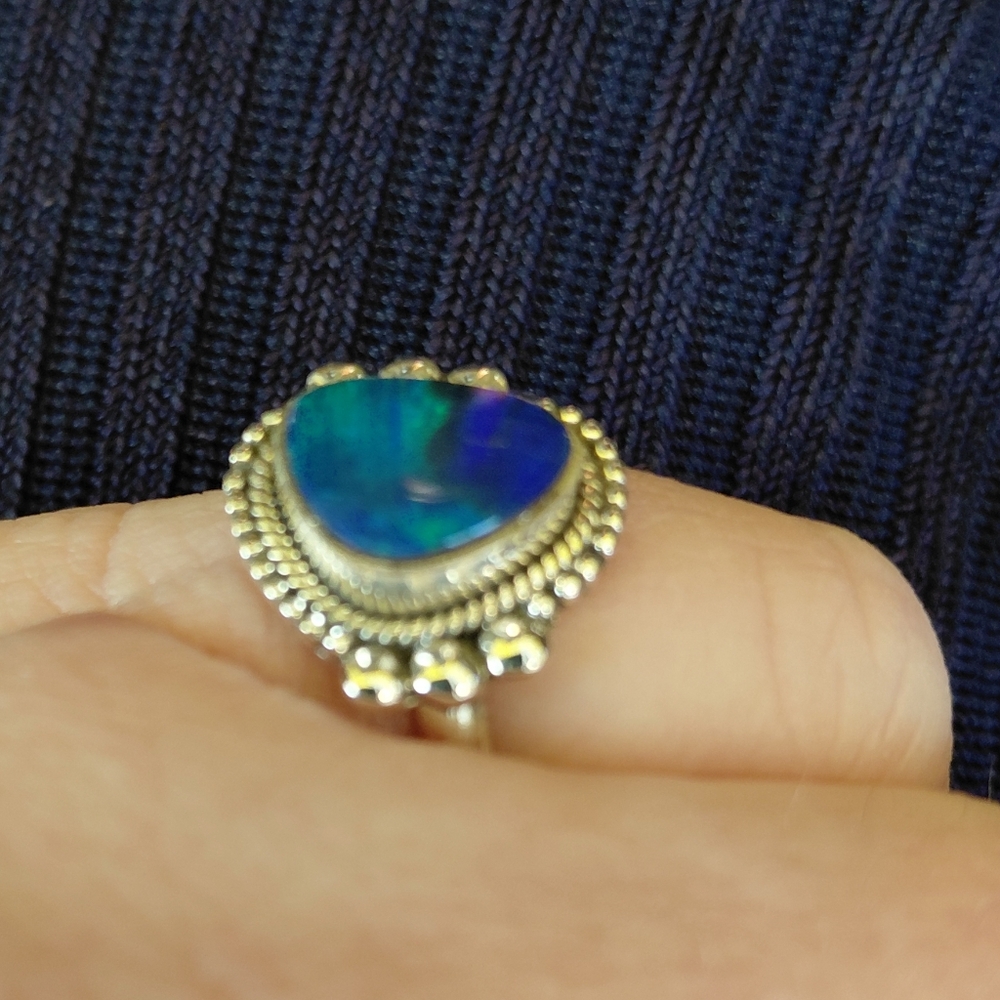 Stunning Australian Opal Silver Ring Size 6 - Picture 10 of 15